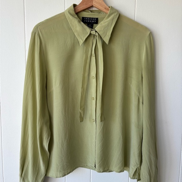 Spenser Jeremy Silk Sage Green Button-Down Shirt | Size 14 - Picture 3 of 7